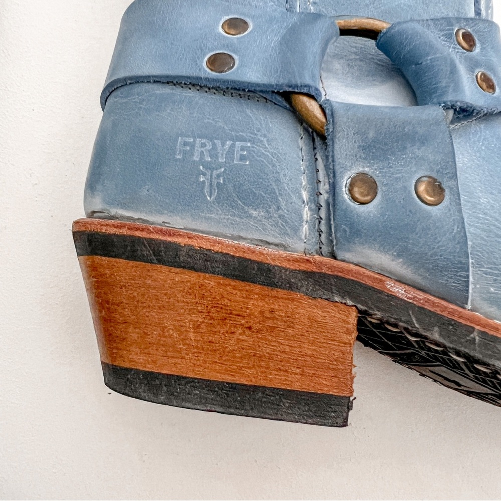 RARE Vintage Frye Sky Blue Floral Cutout Stud Harness Boots Size 7.5 - Picture 5 of 13